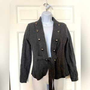 Per Una Womans Gray Cardigan Size Medium Made In Italy Buttons Belted Wool Blend